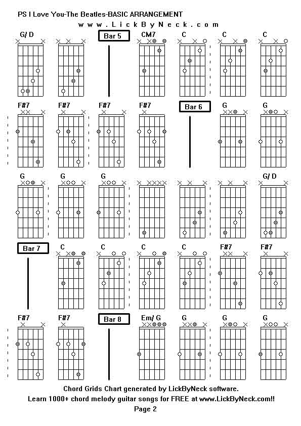 Chord Grids Chart of chord melody fingerstyle guitar song-PS I Love You-The Beatles-BASIC ARRANGEMENT,generated by LickByNeck software.